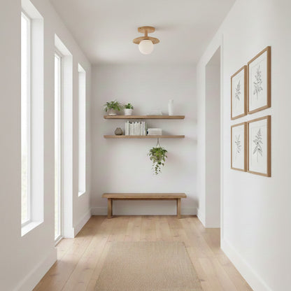 Classic Wooden Pendant Light with White Glass Shade