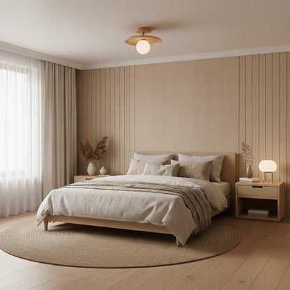 Classic Wooden Pendant Light with White Glass Shade