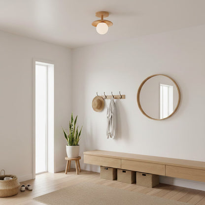 Classic Wooden Pendant Light with White Glass Shade