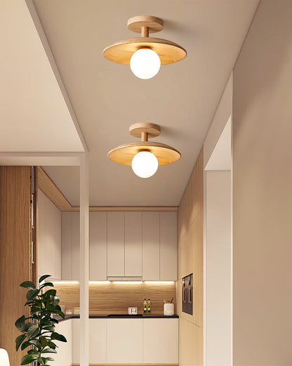 Classic Wooden Pendant Light with White Glass Shade