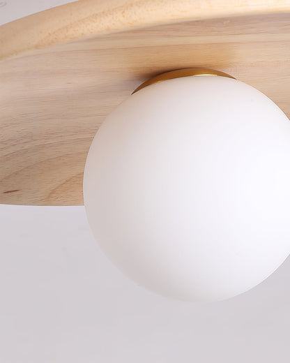 Classic Wooden Pendant Light with White Glass Shade