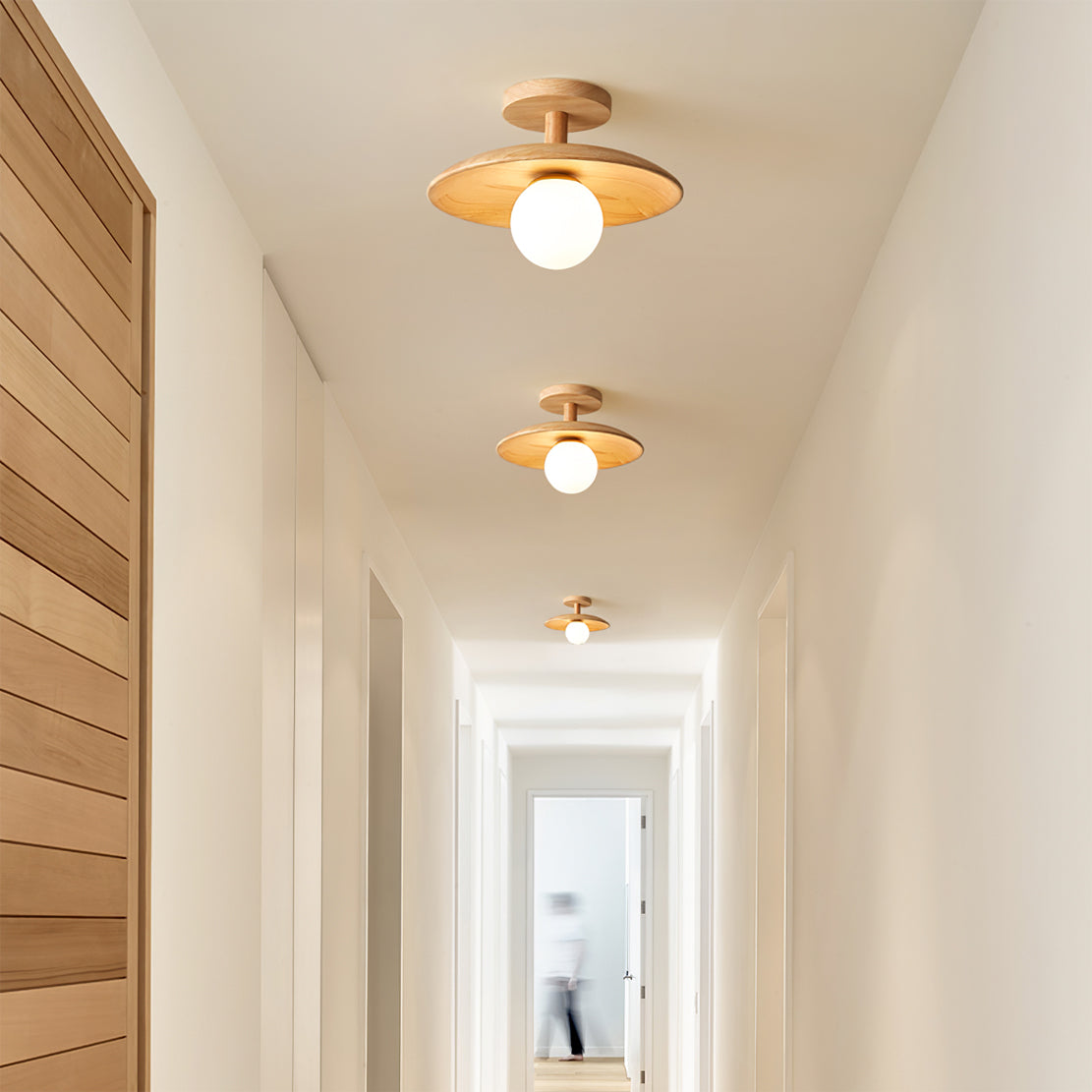 Classic Wooden Pendant Light with White Glass Shade