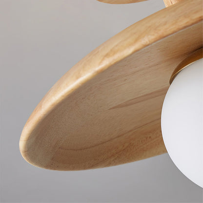 Classic Wooden Pendant Light with White Glass Shade