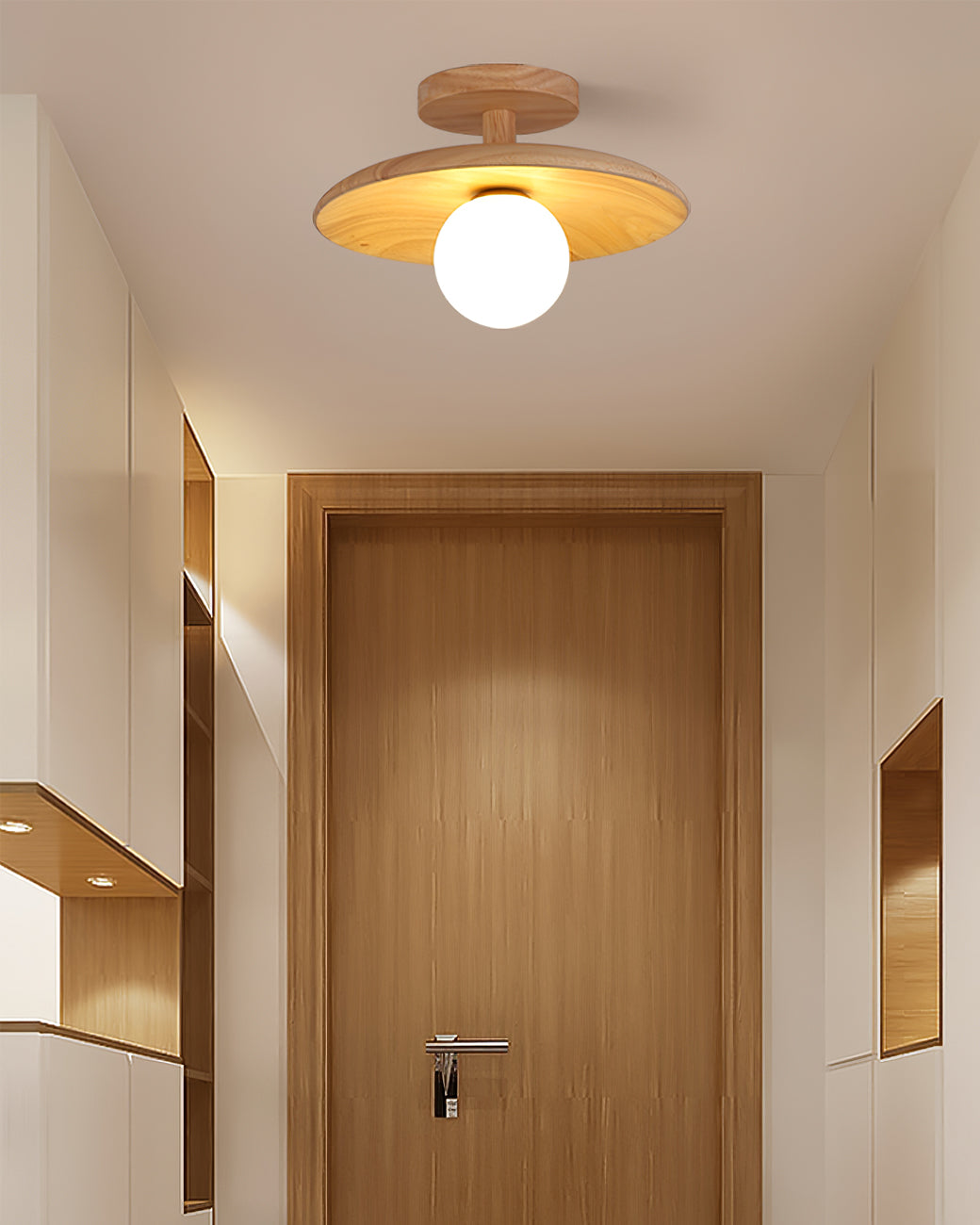 Classic Wooden Pendant Light with White Glass Shade