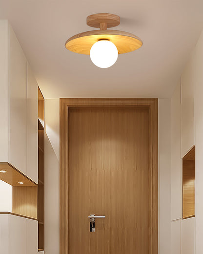 Classic Wooden Pendant Light with White Glass Shade