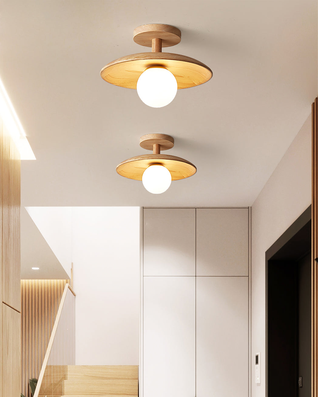 Classic Wooden Pendant Light with White Glass Shade