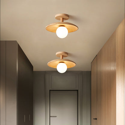 Classic Wooden Pendant Light with White Glass Shade