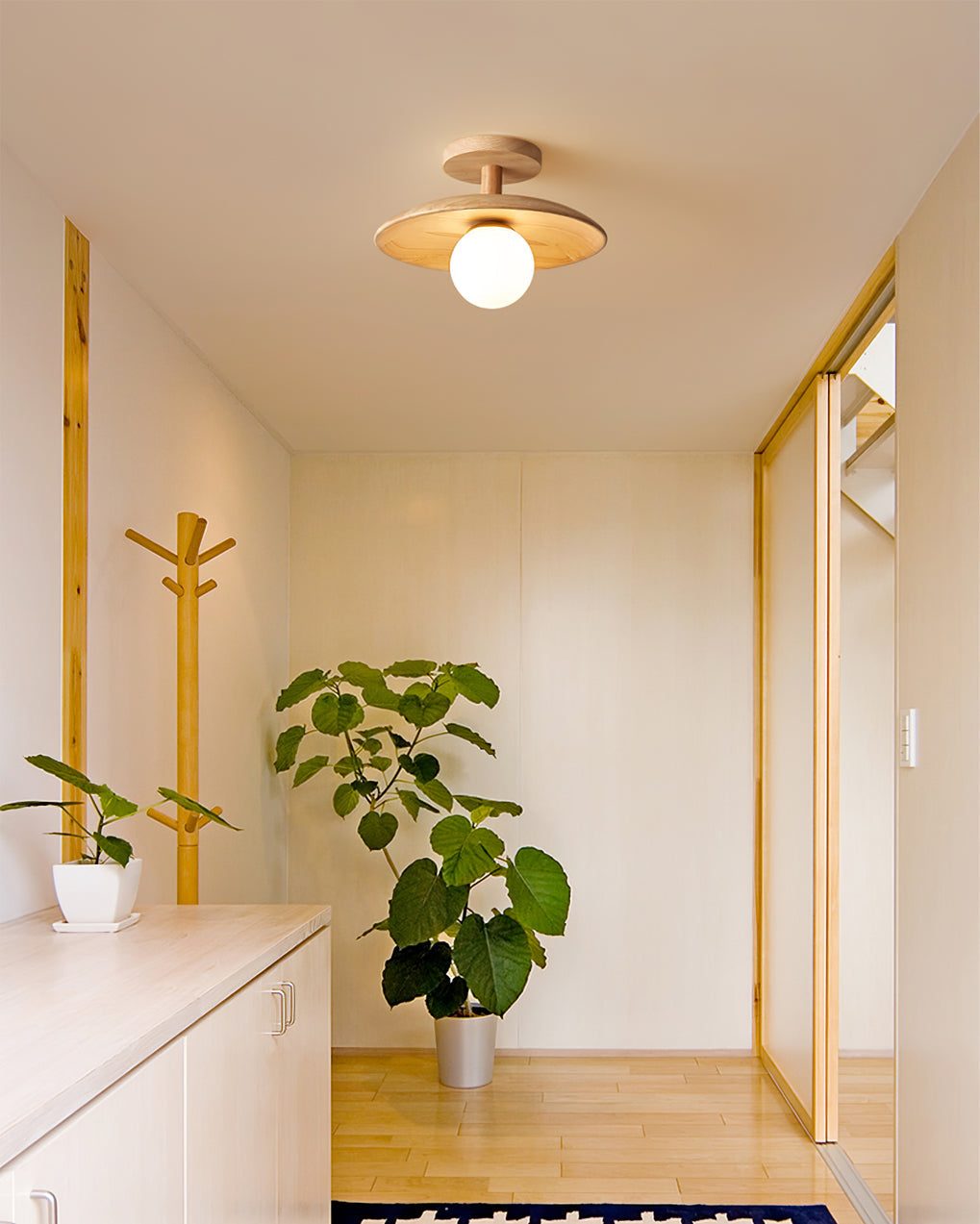Classic Wooden Pendant Light with White Glass Shade