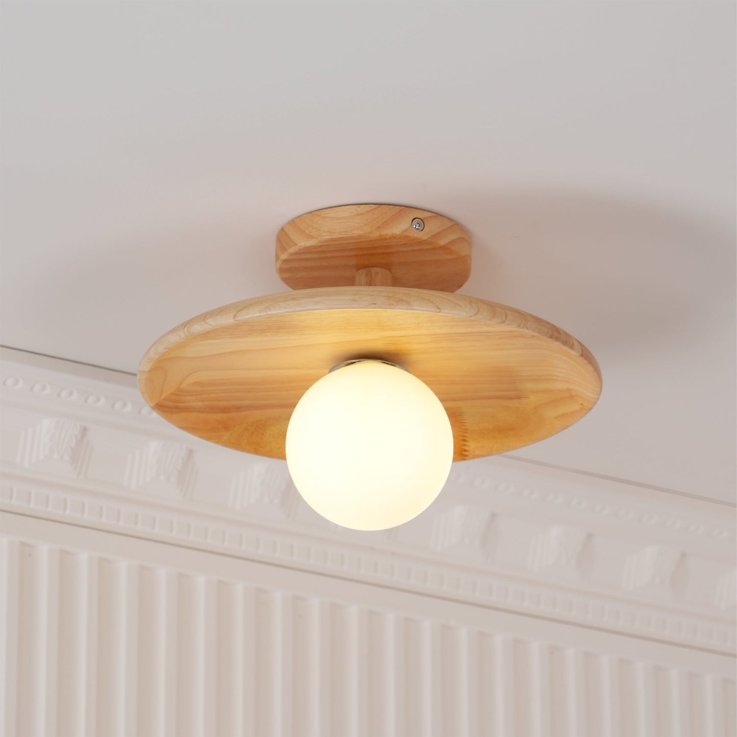 Classic Wooden Pendant Light with White Glass Shade
