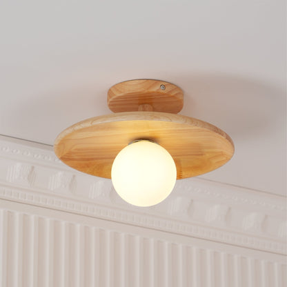 Classic Wooden Pendant Light with White Glass Shade