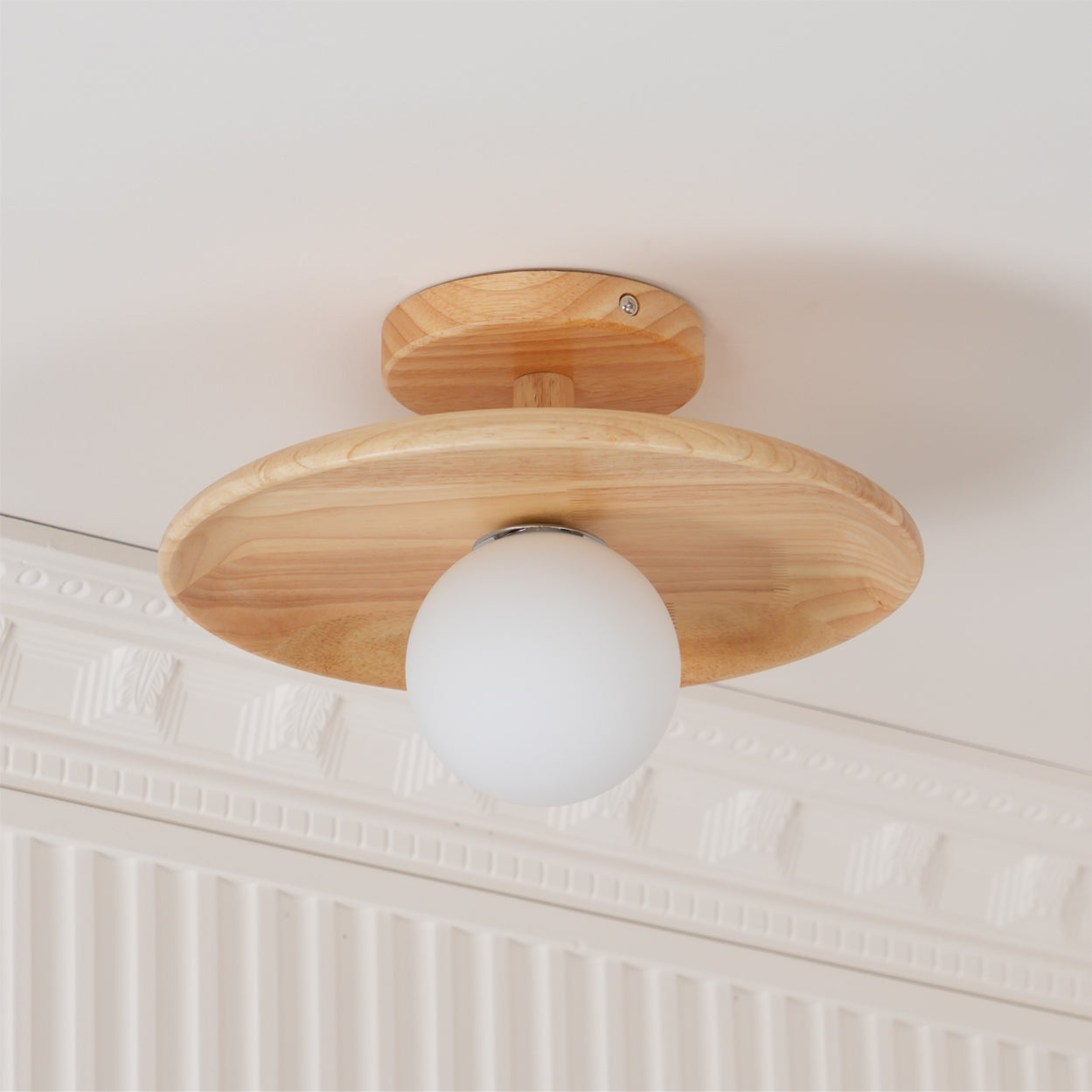 Classic Wooden Pendant Light with White Glass Shade