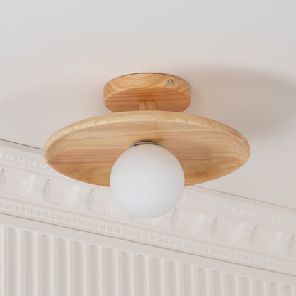 Classic Wooden Pendant Light with White Glass Shade