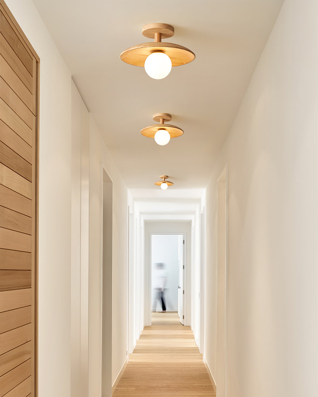 Classic Wooden Pendant Light with White Glass Shade