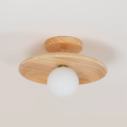 Classic Wooden Pendant Light with White Glass Shade