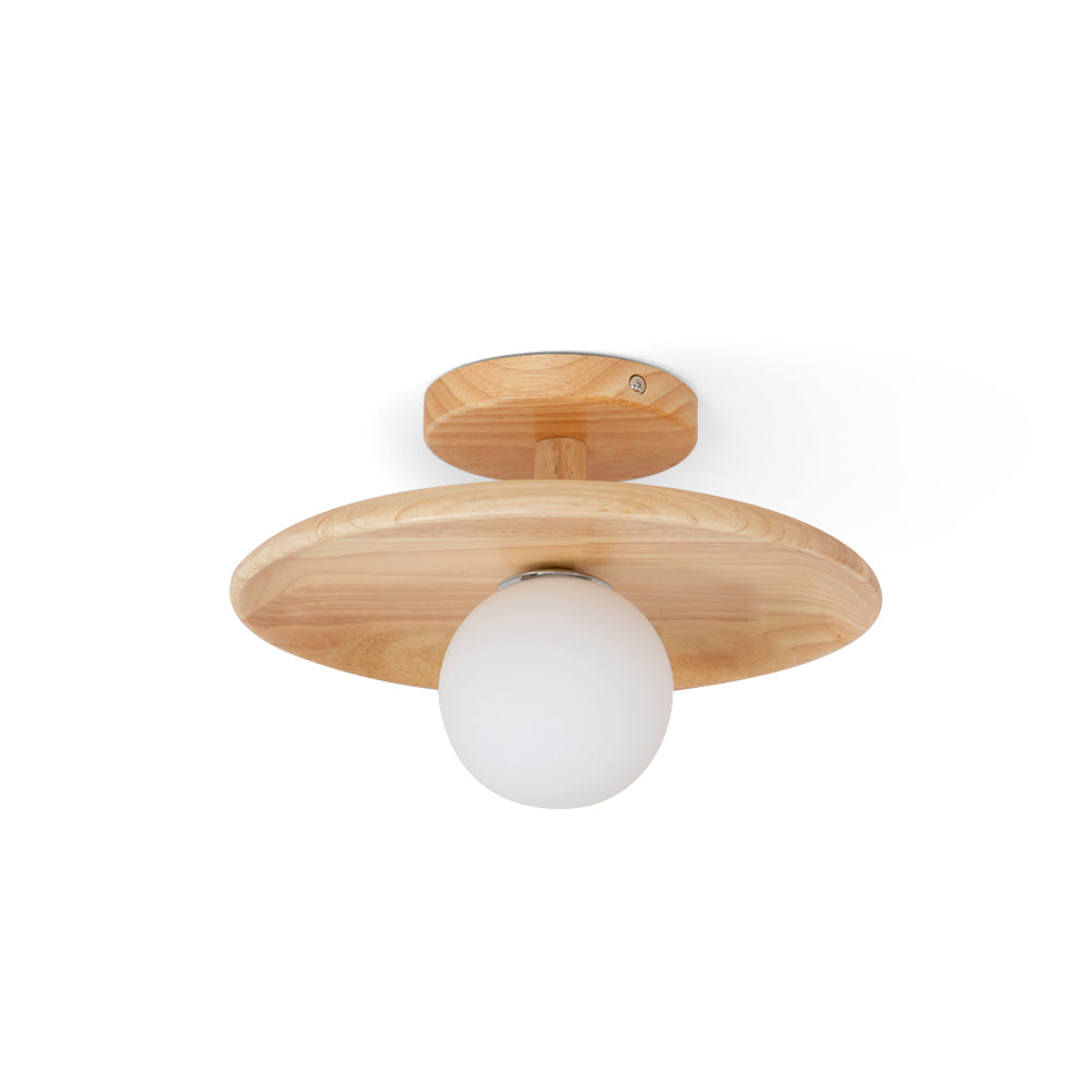 Classic Wooden Pendant Light with White Glass Shade