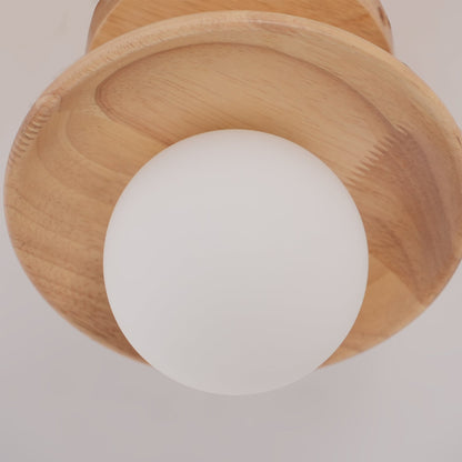 Classic Wooden Pendant Light with White Glass Shade