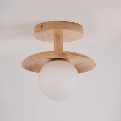 Classic Wooden Pendant Light with White Glass Shade