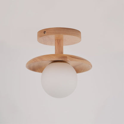 Classic Wooden Pendant Light with White Glass Shade