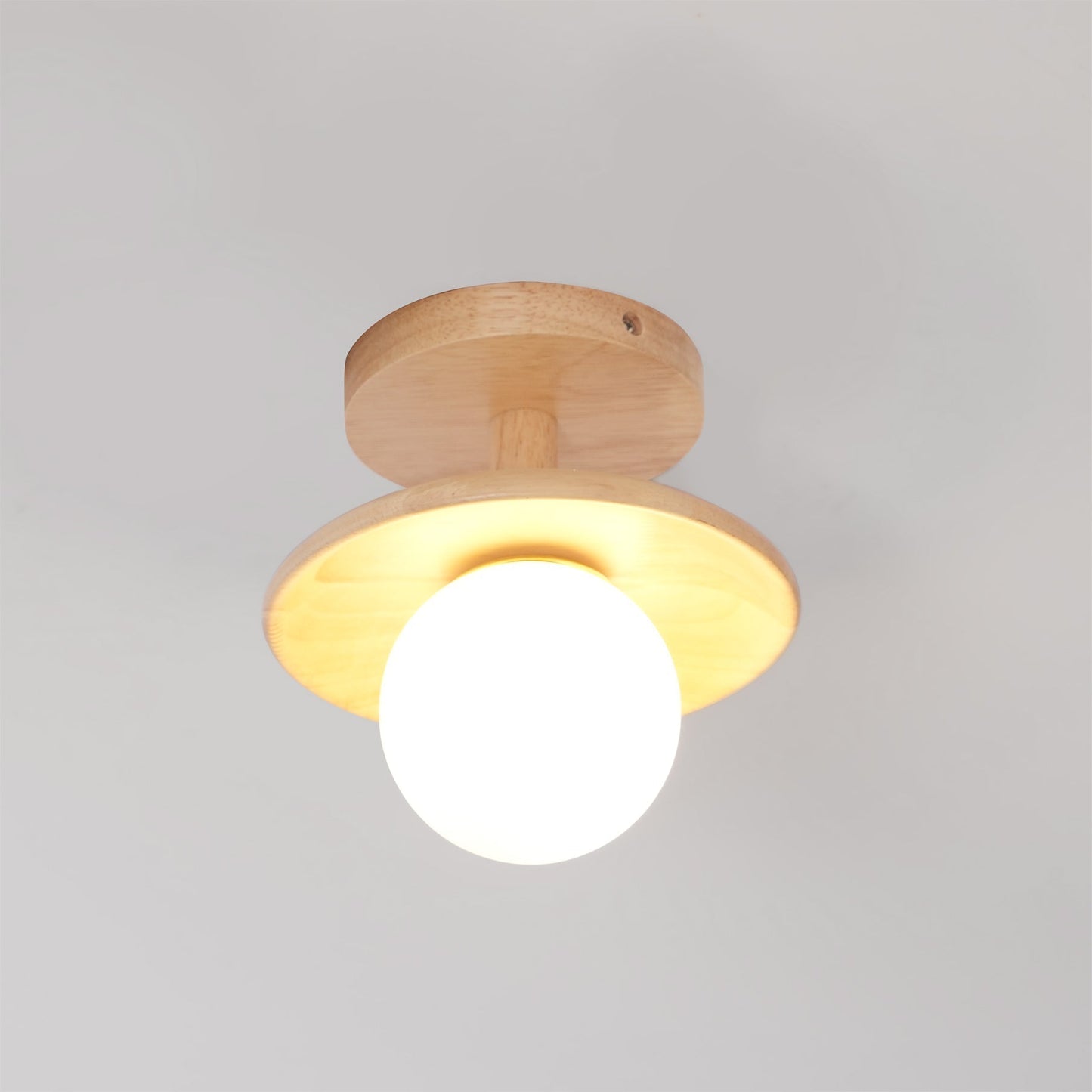 Classic Wooden Pendant Light with White Glass Shade