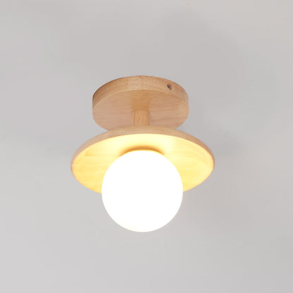 Classic Wooden Pendant Light with White Glass Shade