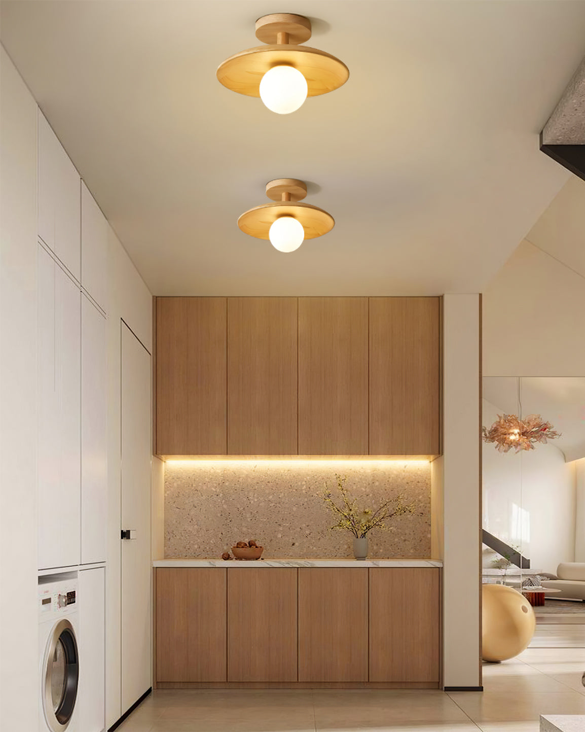 Classic Wooden Pendant Light with White Glass Shade