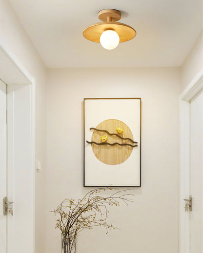 Classic Wooden Pendant Light with White Glass Shade