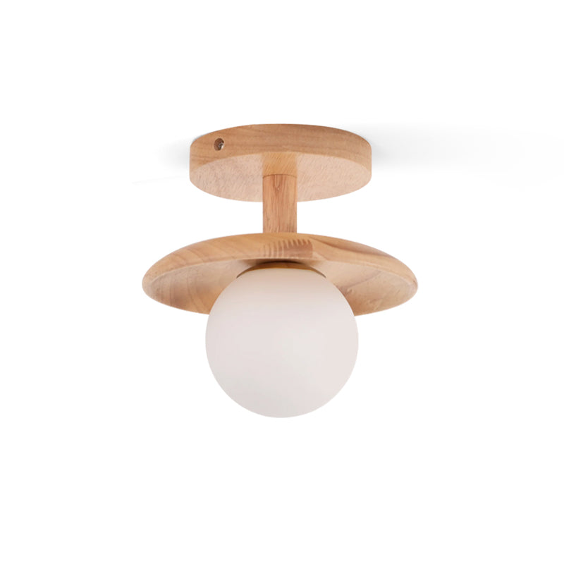 Classic Wooden Pendant Light with White Glass Shade - Cofik