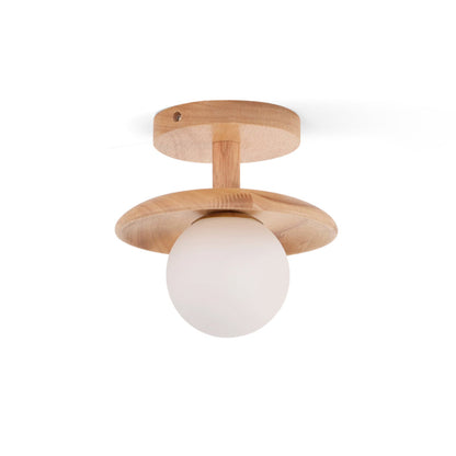 Classic Wooden Pendant Light with White Glass Shade - Cofik