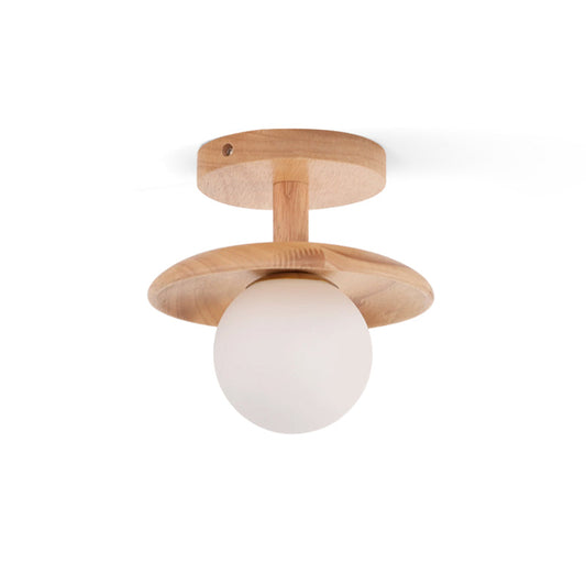 Classic Wooden Pendant Light with White Glass Shade - Cofik