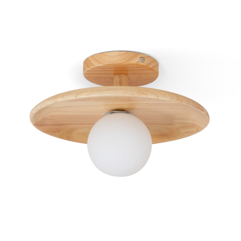 Classic Wooden Pendant Light with White Glass Shade