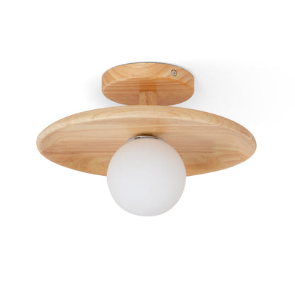 Classic Wooden Pendant Light with White Glass Shade