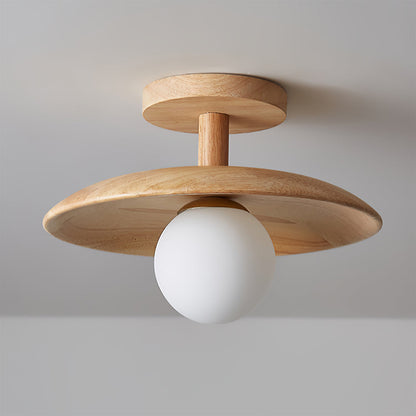 Classic Wooden Pendant Light with White Glass Shade