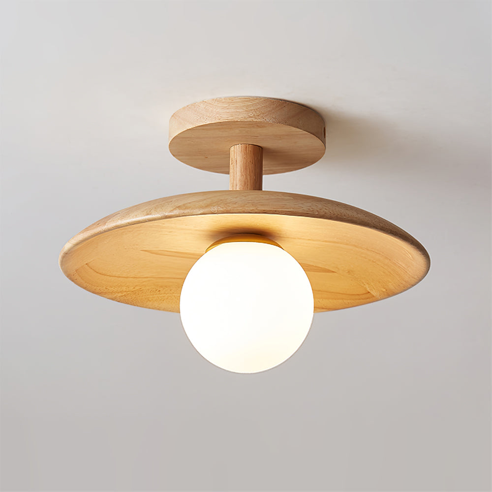 Classic Wooden Pendant Light with White Glass Shade