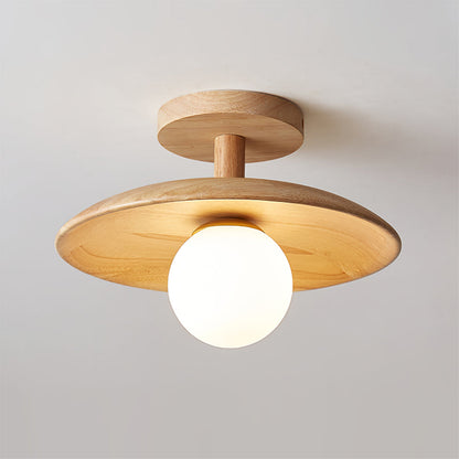 Classic Wooden Pendant Light with White Glass Shade