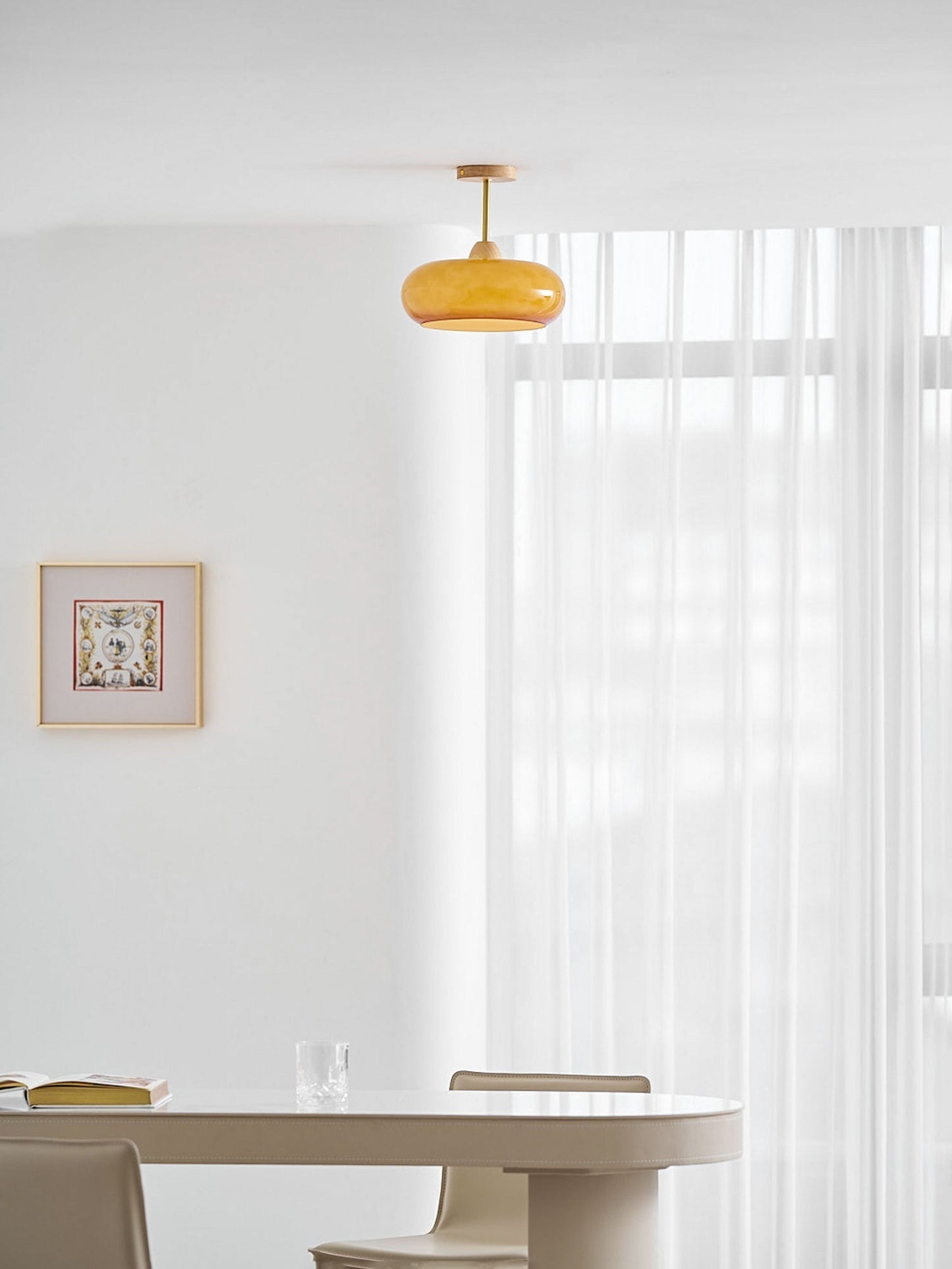 Warm Wooden Glass Pendant Light Fixture