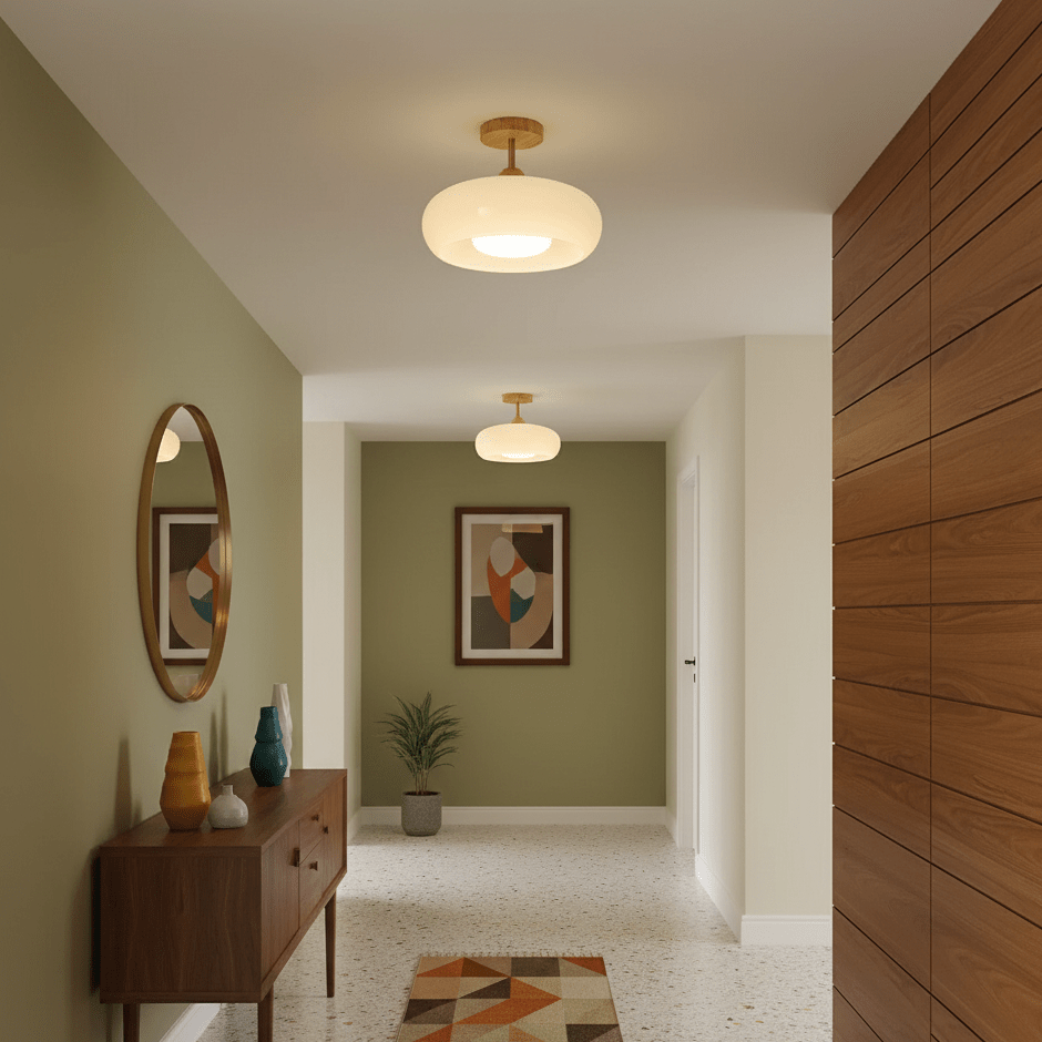Warm Wooden Glass Pendant Light Fixture