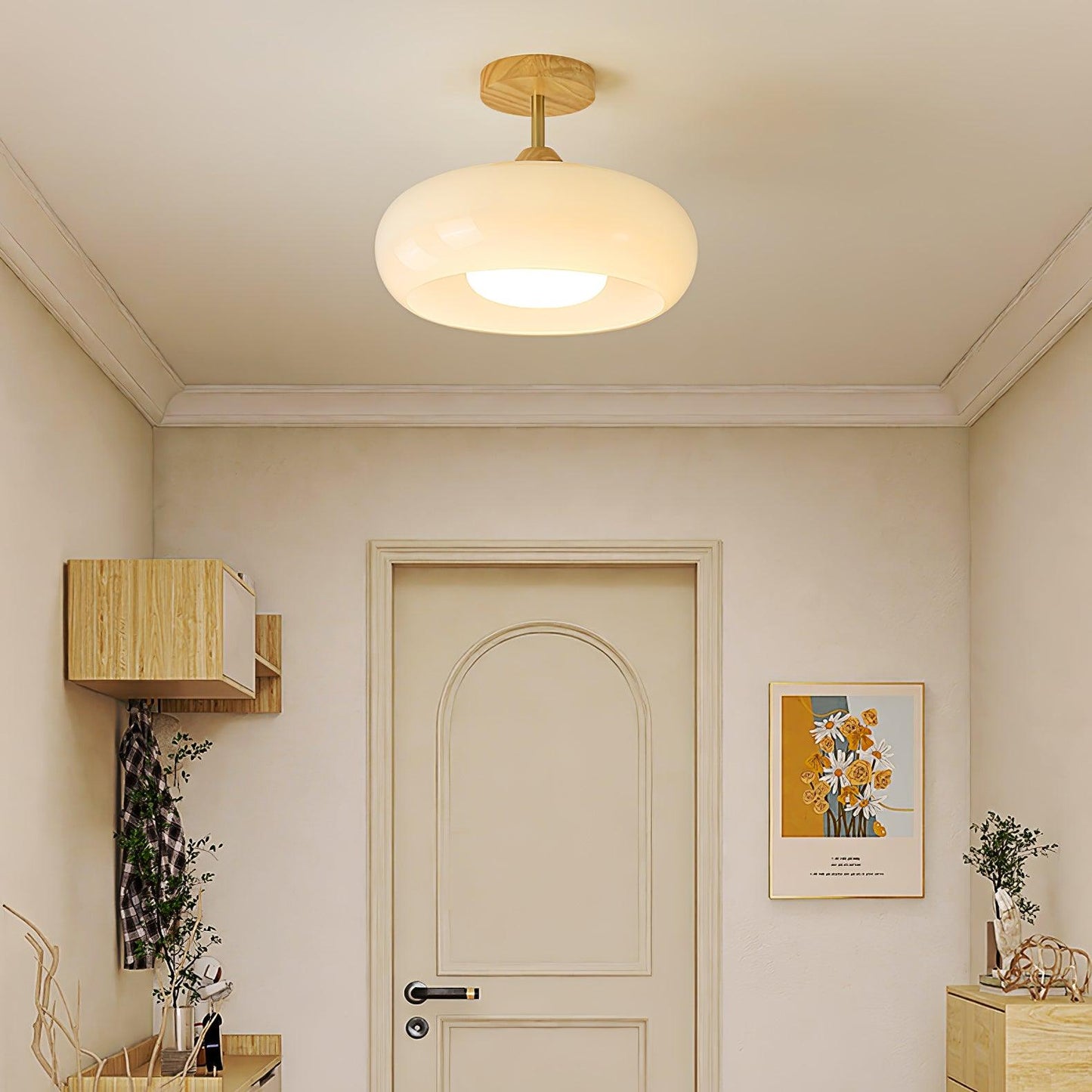 Warm Wooden Glass Pendant Light Fixture