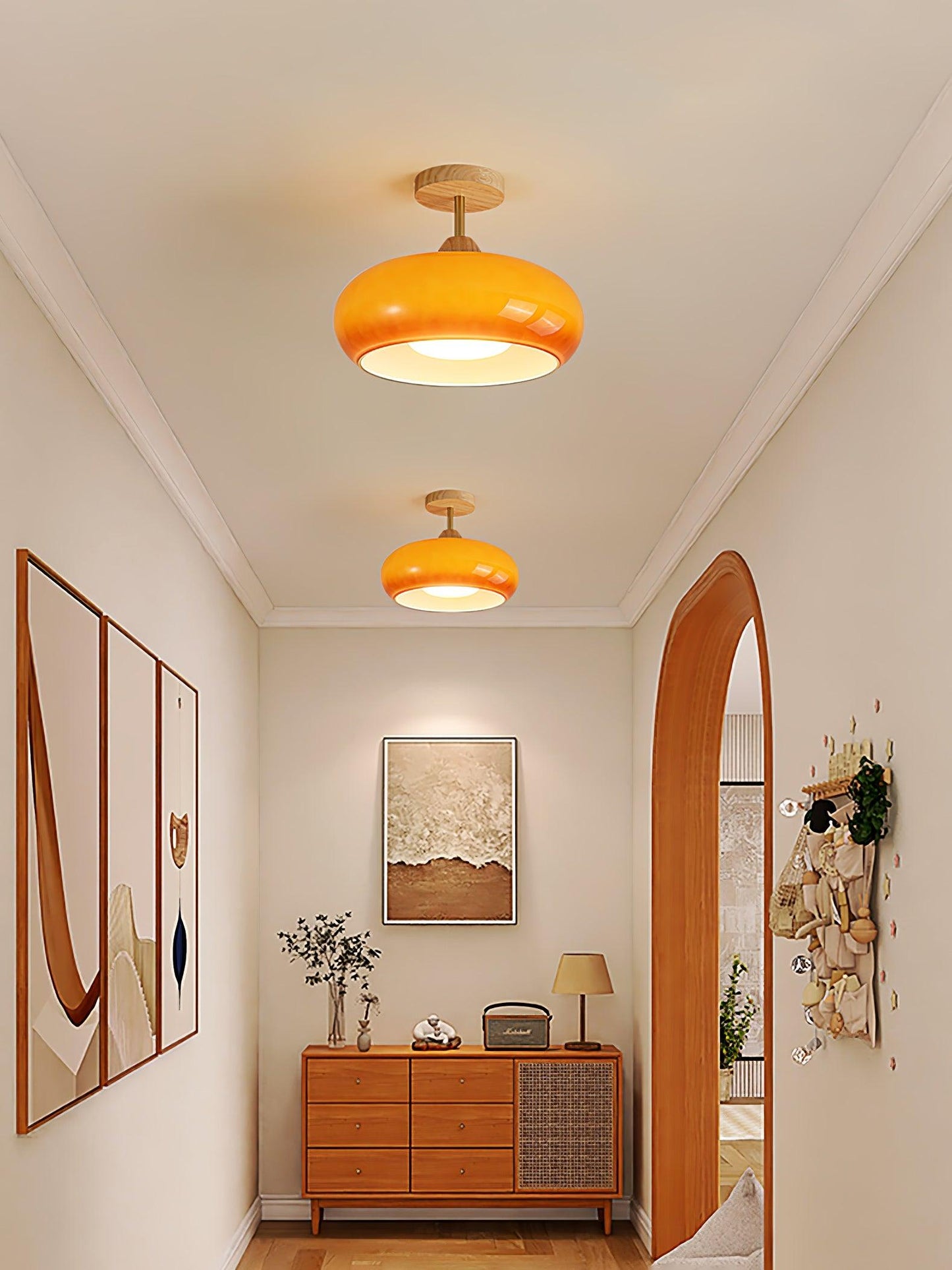 Warm Wooden Glass Pendant Light Fixture