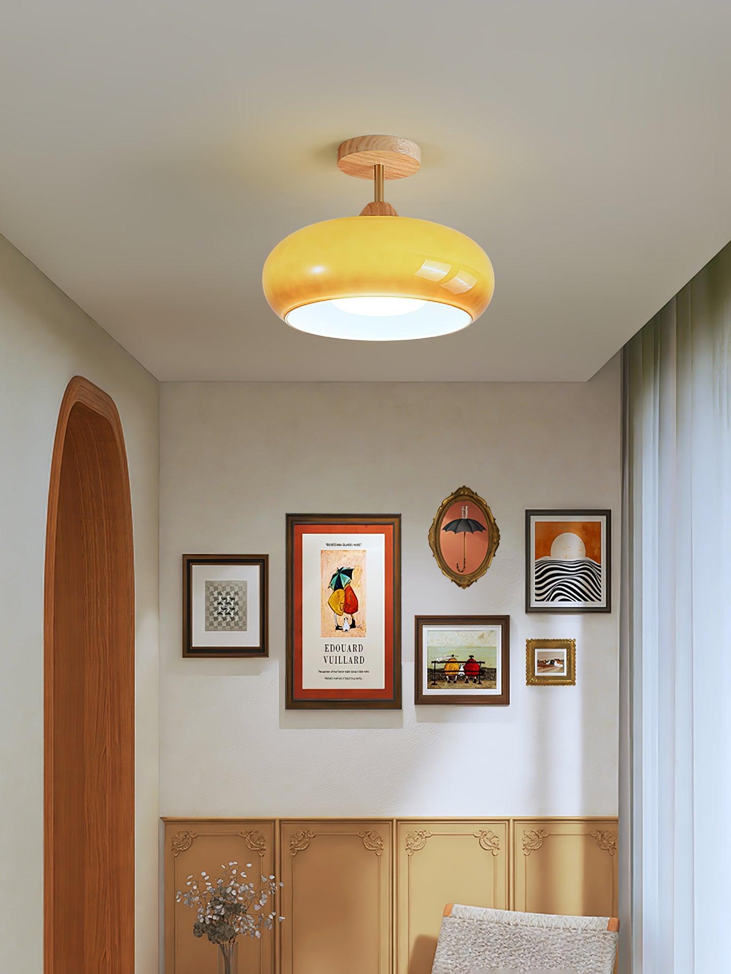 Warm Wooden Glass Pendant Light Fixture