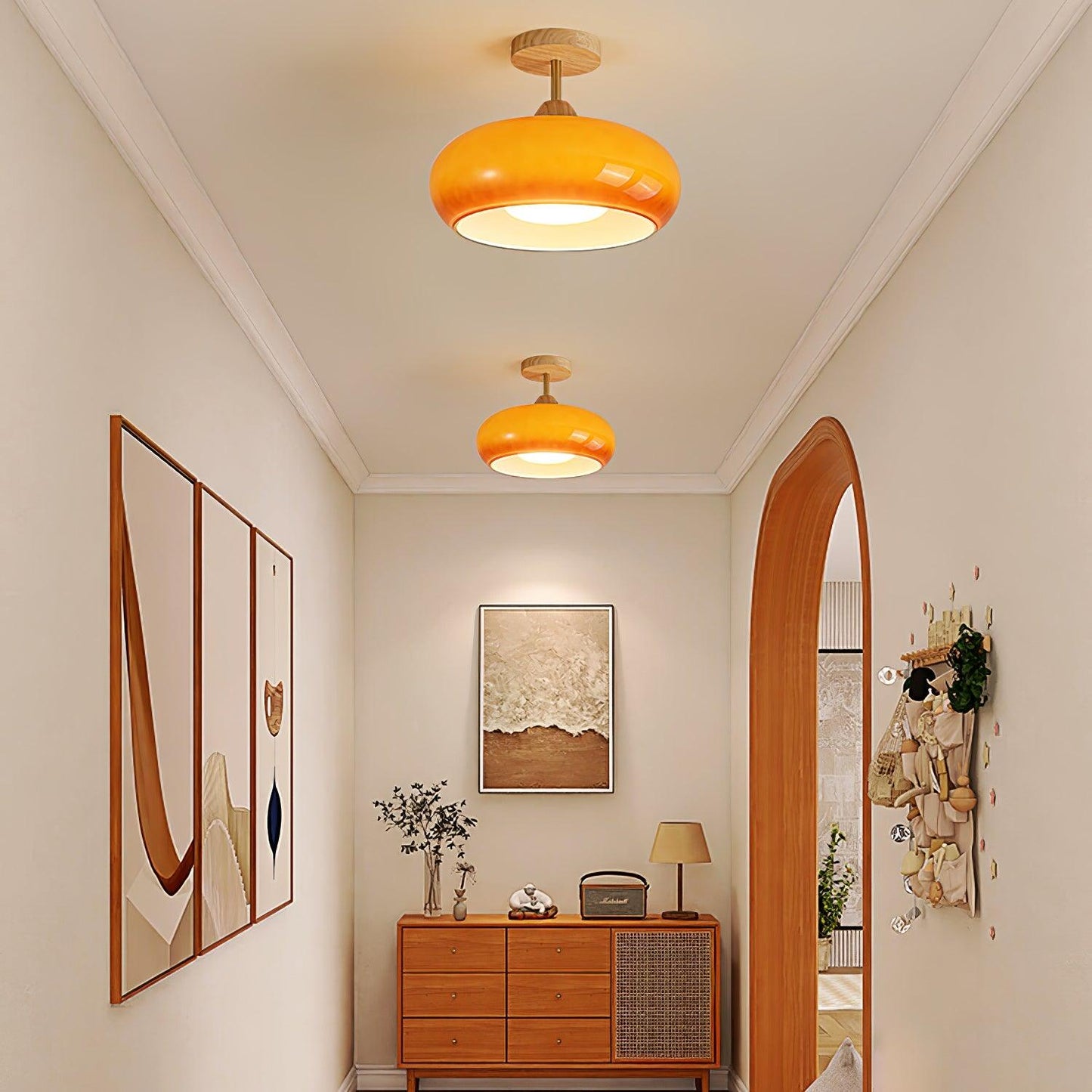 Warm Wooden Glass Pendant Light Fixture