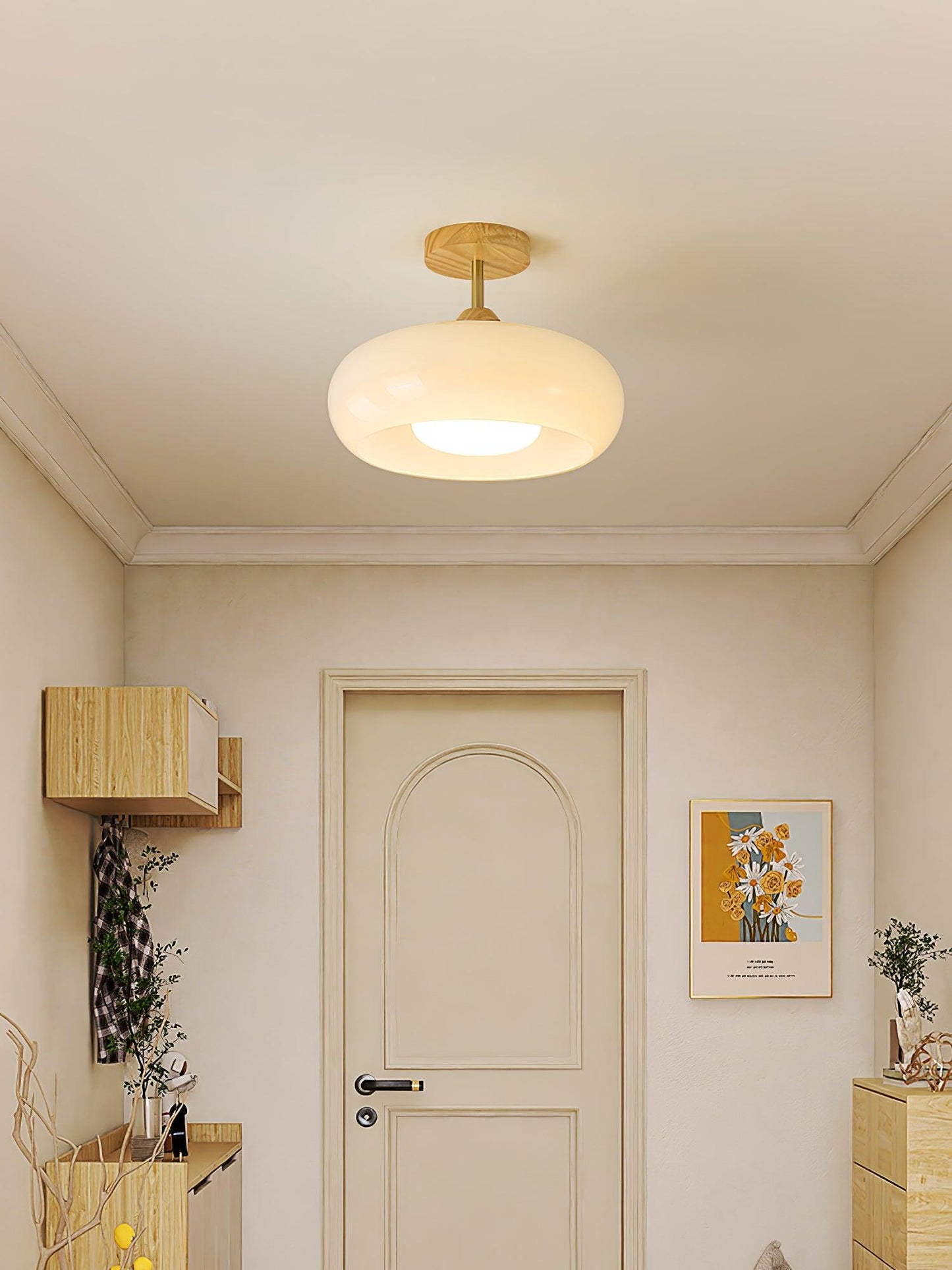 Warm Wooden Glass Pendant Light Fixture