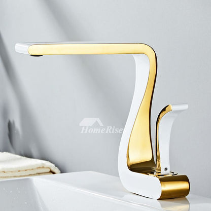 Sleek Gold Bathroom Faucet Single Handle Modern Brass - Cofik