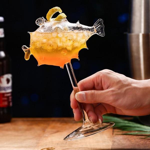 Fun Fish Shaped Bar Glass With Straw