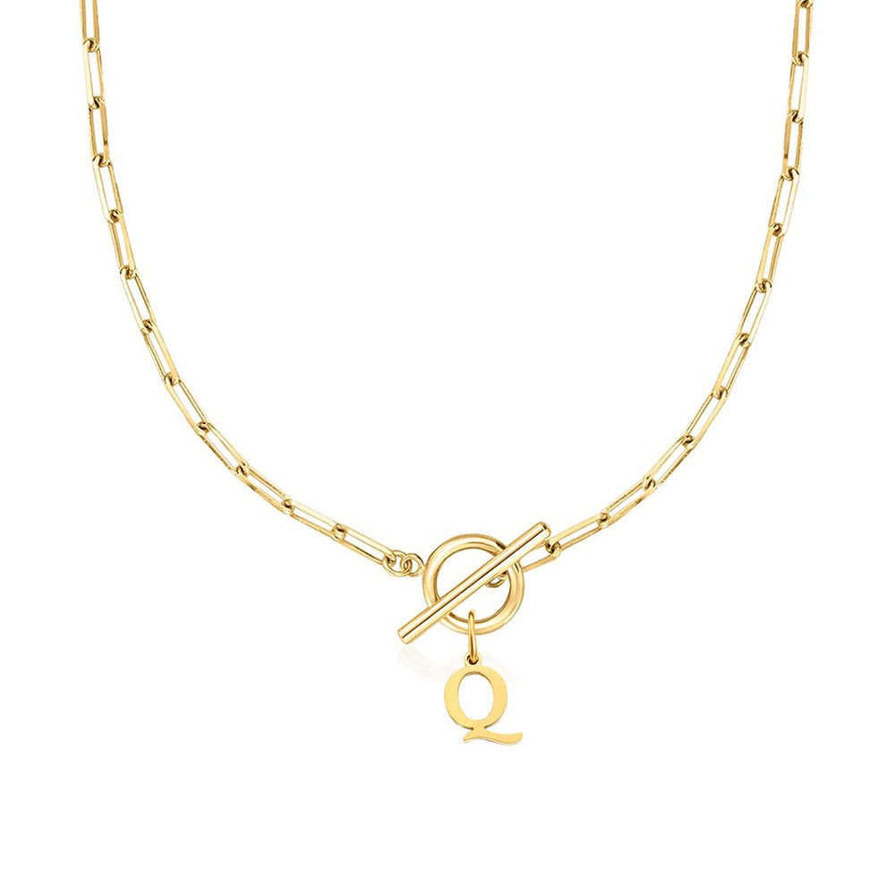 Simple Initial Circle Paperclip Lock Necklace