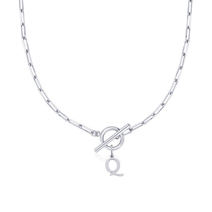 Simple Initial Circle Paperclip Lock Necklace