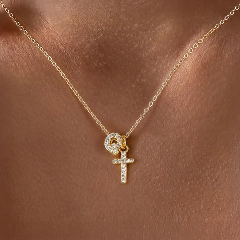 Delicate Initial Cross Pendant Necklace