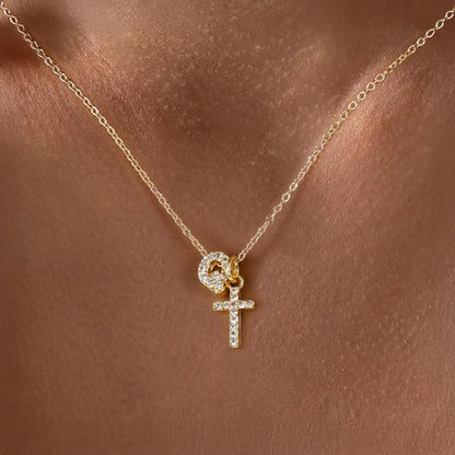 Delicate Initial Cross Pendant Necklace