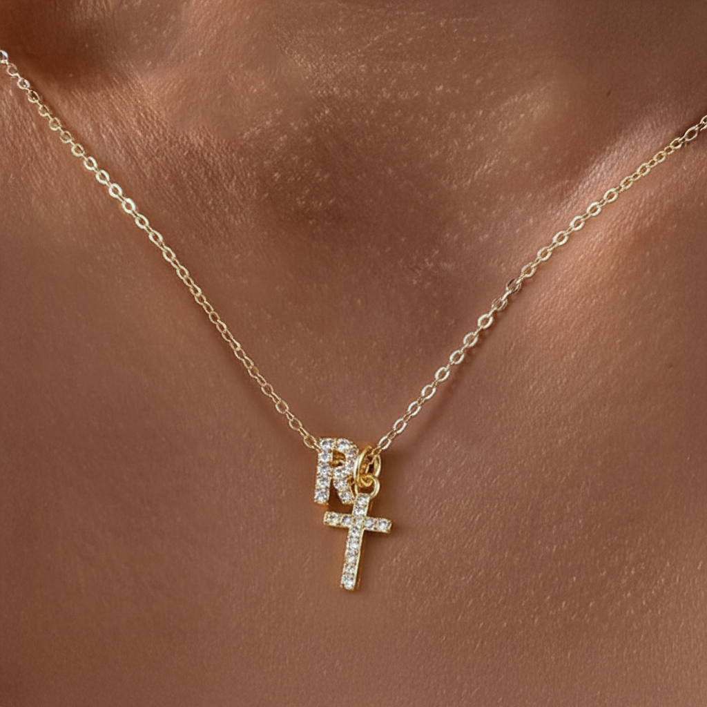 Delicate Initial Cross Pendant Necklace