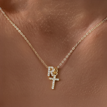 Delicate Initial Cross Pendant Necklace