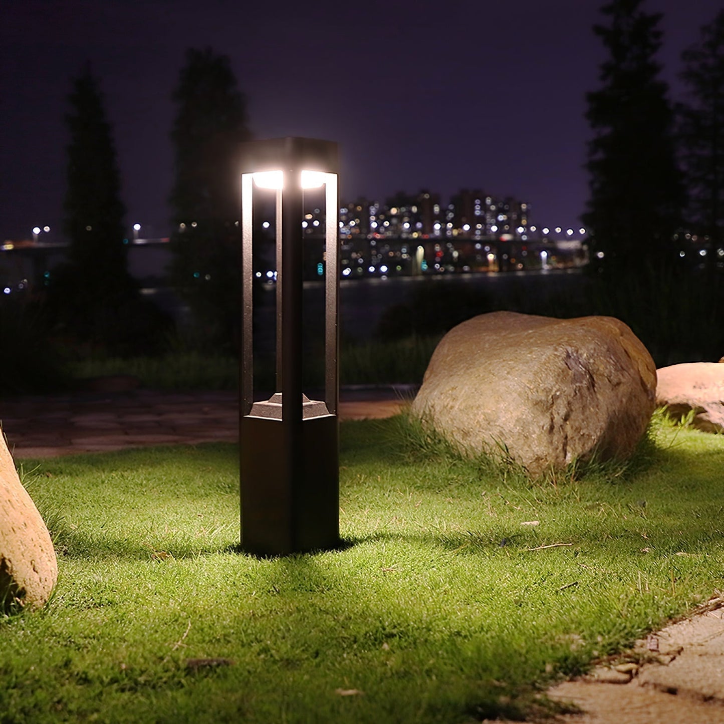Outdoor Tall Column Rectangular Garden Lamp